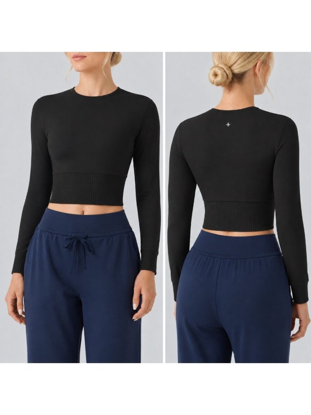 Halara Top XS Black Long Sleeve Cropped Athletic Workout Ribbed Waist Stretchy